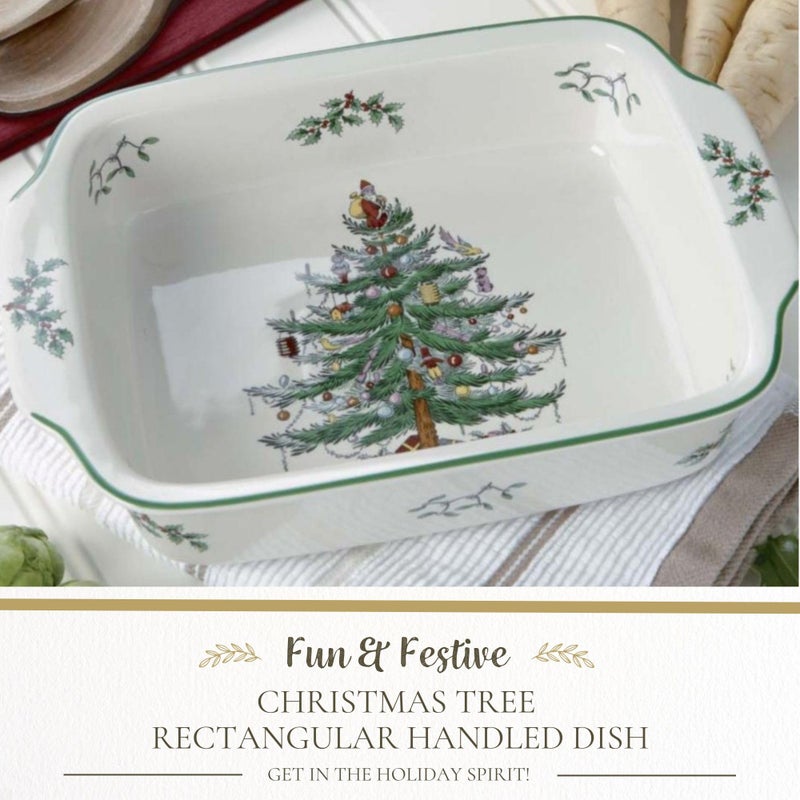 Spode Christmas Tree Rectangular Handled Dish (9" x 12") Baking & Seasonal Platters - Earthenware, Microwave & Dishwasher Safe - Festive Tableware for Holiday Entertaining & Christmas Dining - Image 3